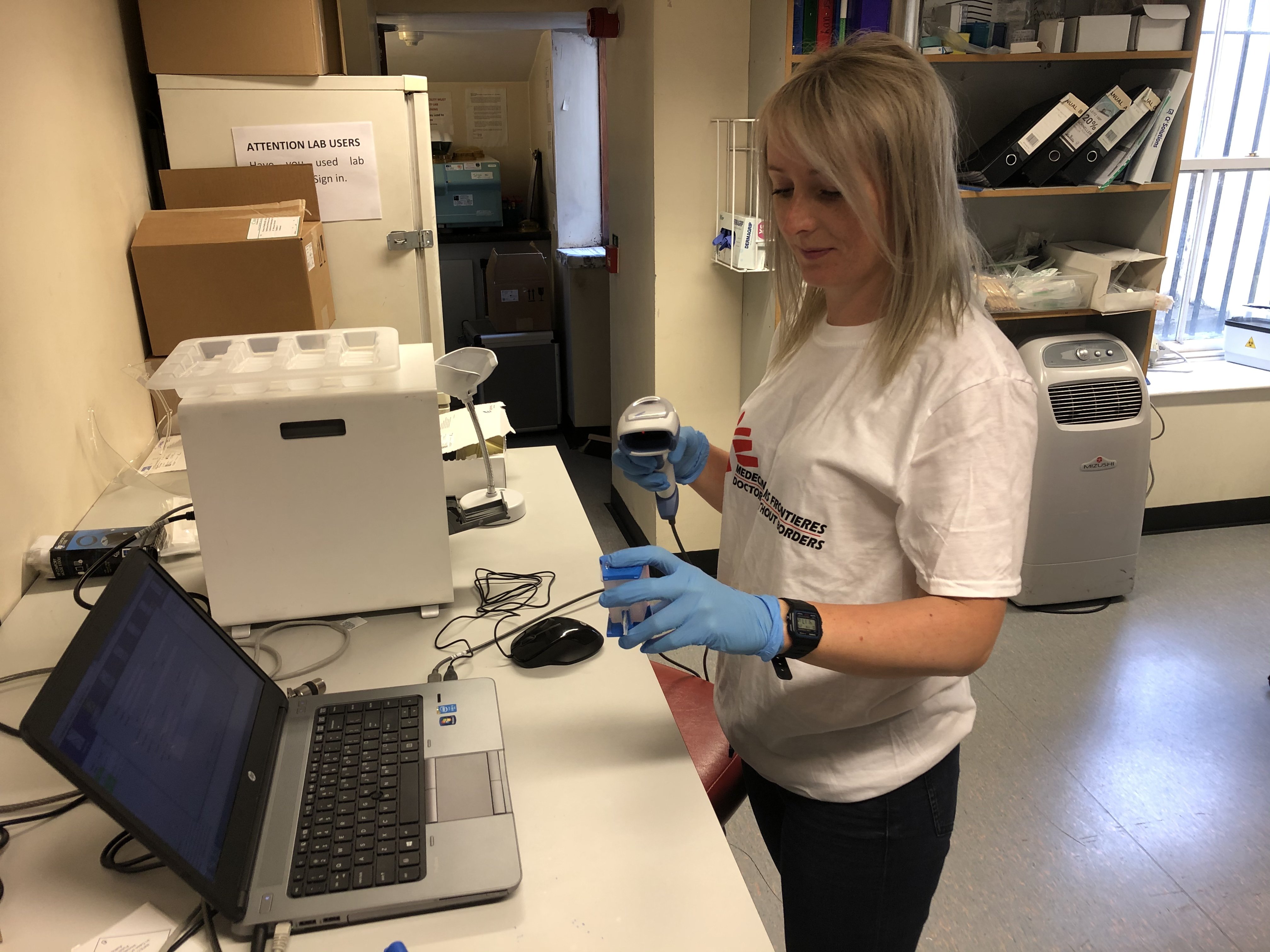 MSF Laboratory Manager Birgitta Gleeson tests swabs for COVID-19 at the Catherine McAuley Centre laboratory in Dublin, May 2020.
