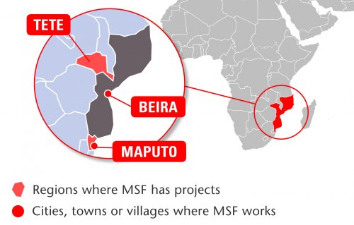 Map of MSF's activities in Mozambique, 2015