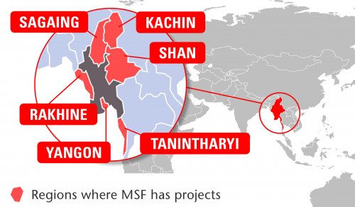 Map of MSF's activities in Myanmar, 2015