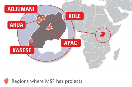 Map of MSF's activities in Uganda, 2015