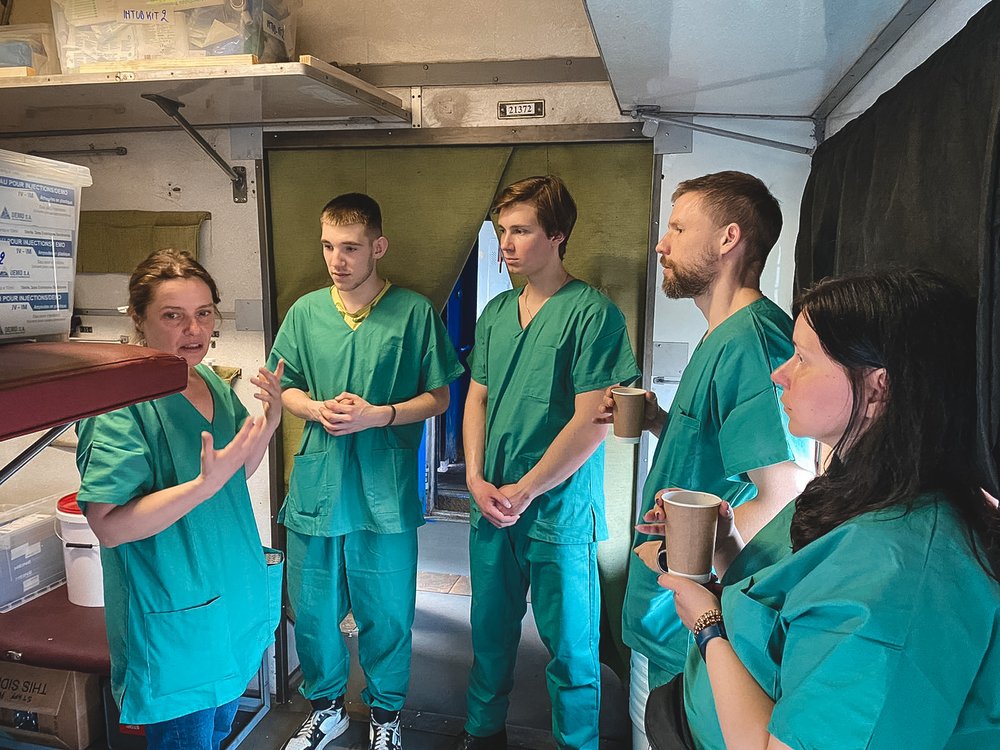 Part of the MSF medical team on the train, preparing to admit patients in the town of Zaporizhzhia.