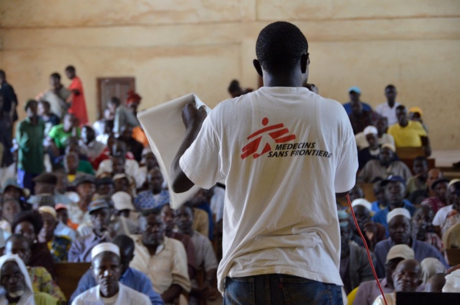 A meeting with heads of villages in the Macenta region in 2014 to talk about Ebola during the last outbreak in Guinea.