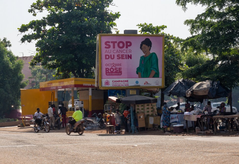 Billboards raising awareness on breast cancer prevention and screening along the main roads in Bamako.