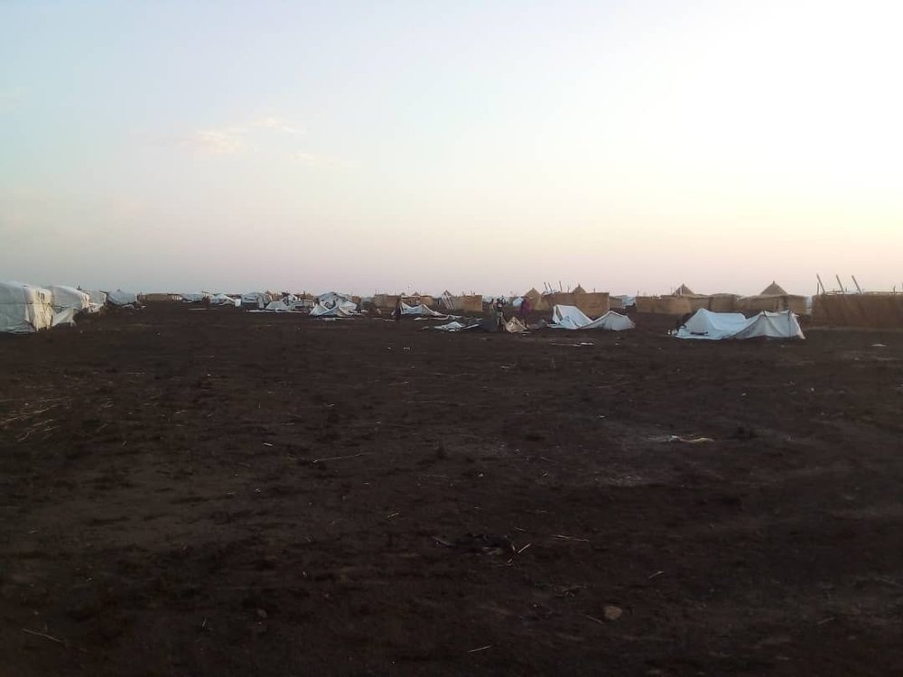 Tents haphazardly scattered in the camp after the strong wind that hit the camp. 