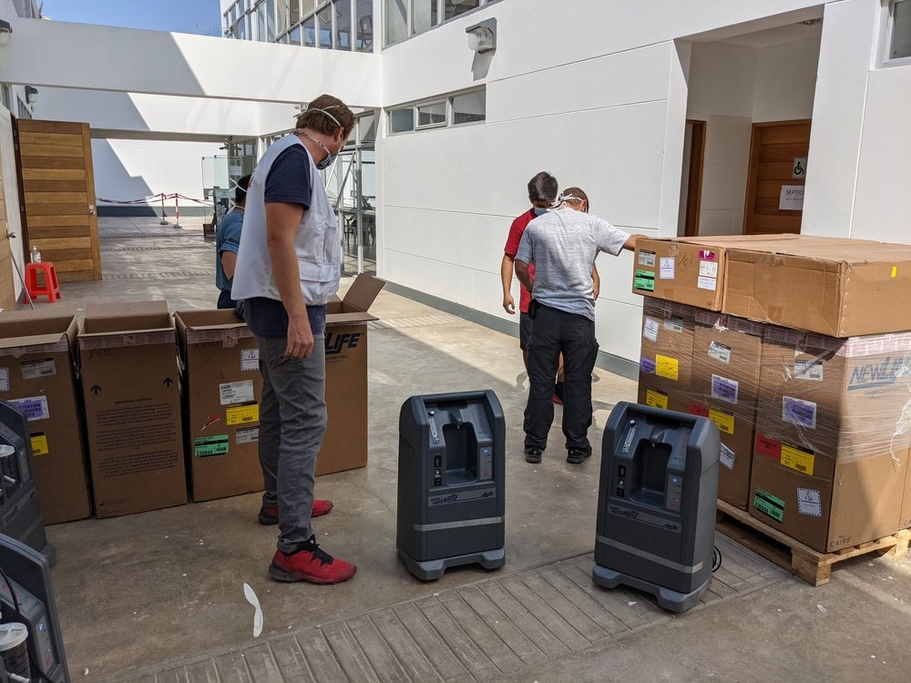 MSF staff checking the drugs and equipment they received to support the recently launched COVID-19 intervention in Huaura province, north of Lima, Peru. Local capacity for medical treatment and oxygen therapy is dramatically insufficient to meet the needs
