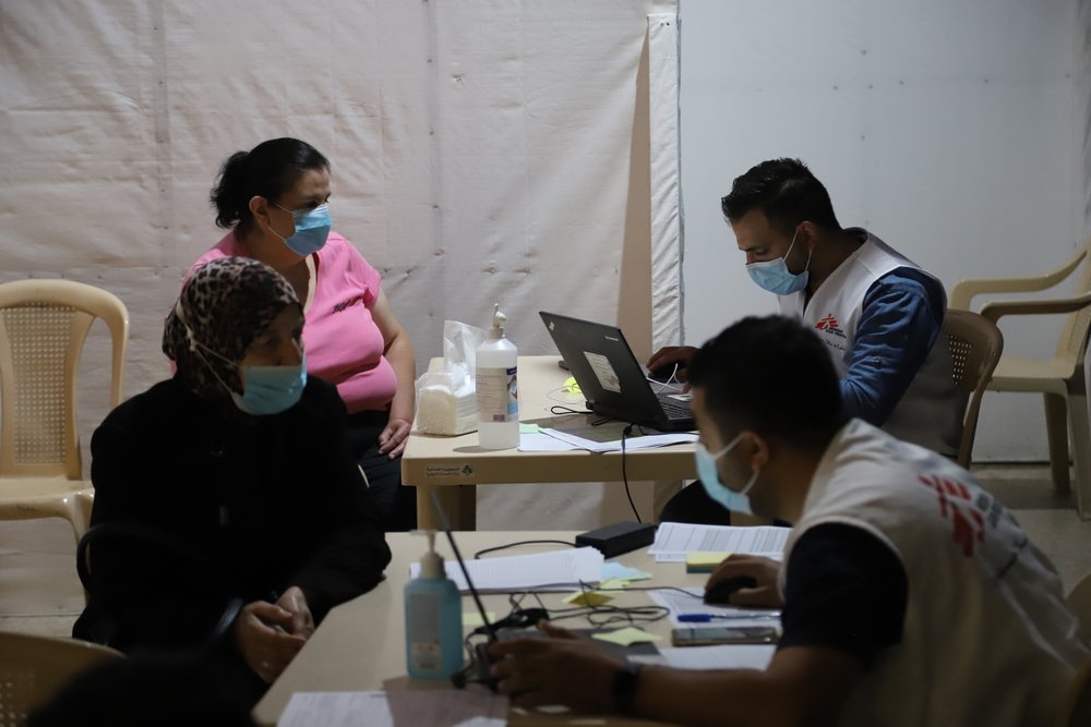 People are getting registered to receive their COVID-19 vaccine at the MSF vaccination center in Bar Elias (Bekaa Valley).