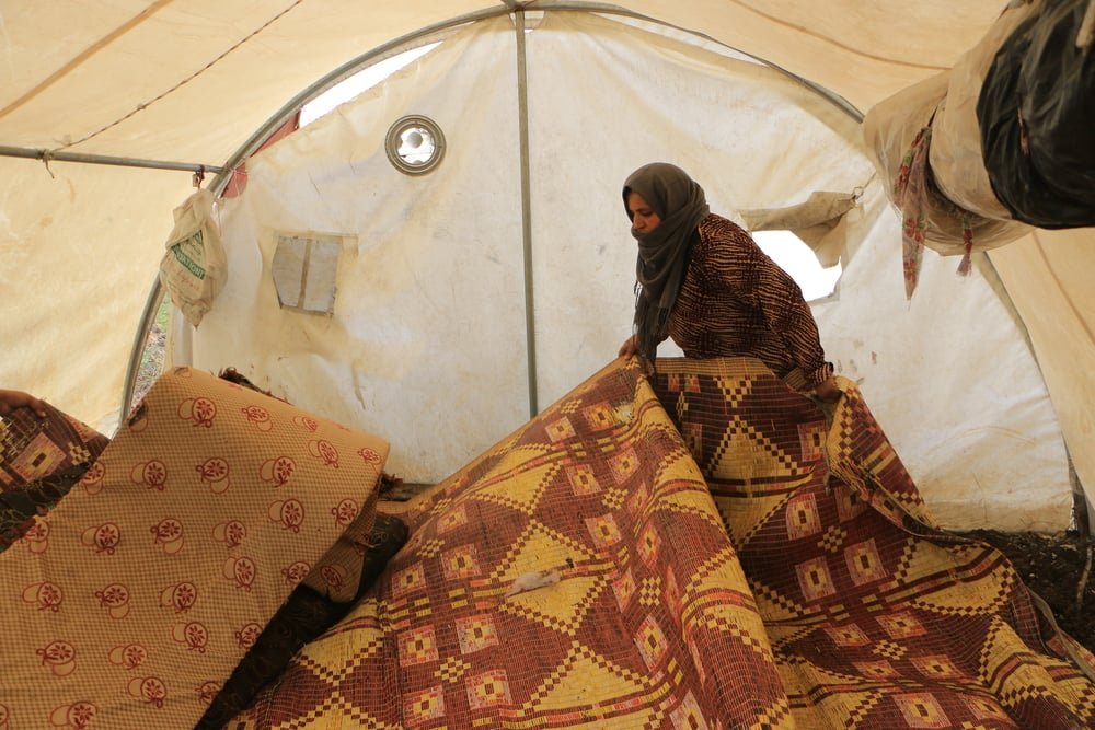 &quot;Water and sewage leak into the tent from below and ruin the carpets. We dry it up and bring it back in the afternoon”, says Aisha Al-Hassan, a displaced woman in northwest Syria.