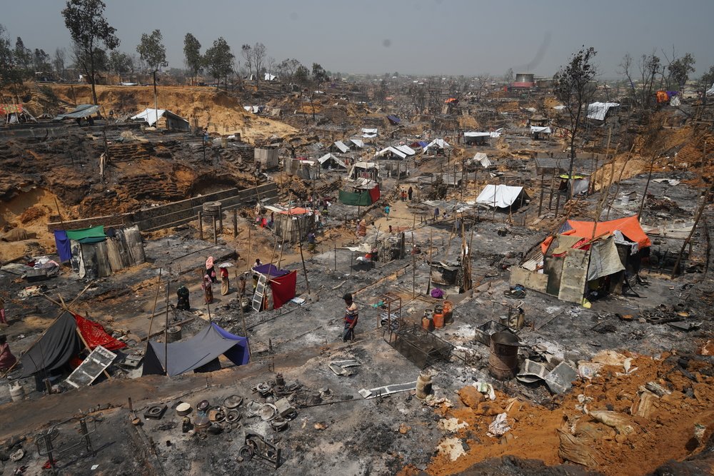 Fire destroyed thousands of shelters in several of the camps for Rohingya refugees. 