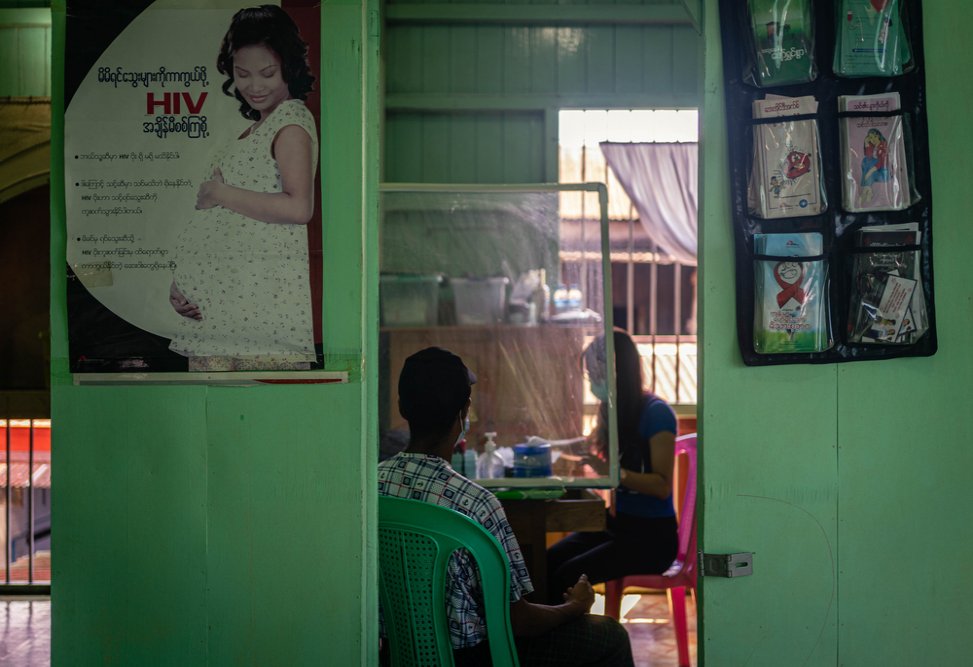 U Hla Tun, 58, who has been receiving HIV services from MSF for nearly 20 years, has a consultation with an MSF doctor at MSF’s Moegaung clinic in Kachin state.