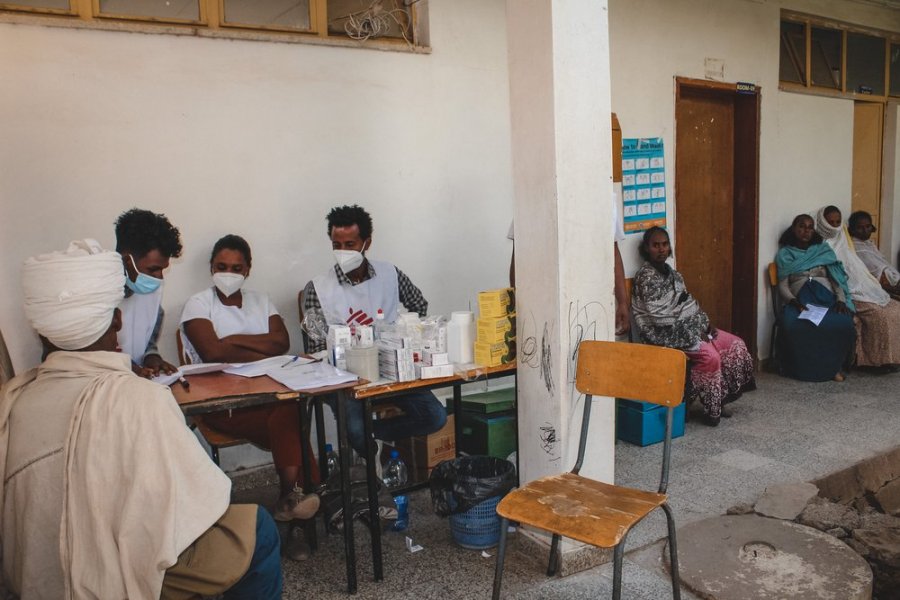 Entrance of MSF’s clinic at University IDP site, Shire, Tigray. 16th of February 2021. 