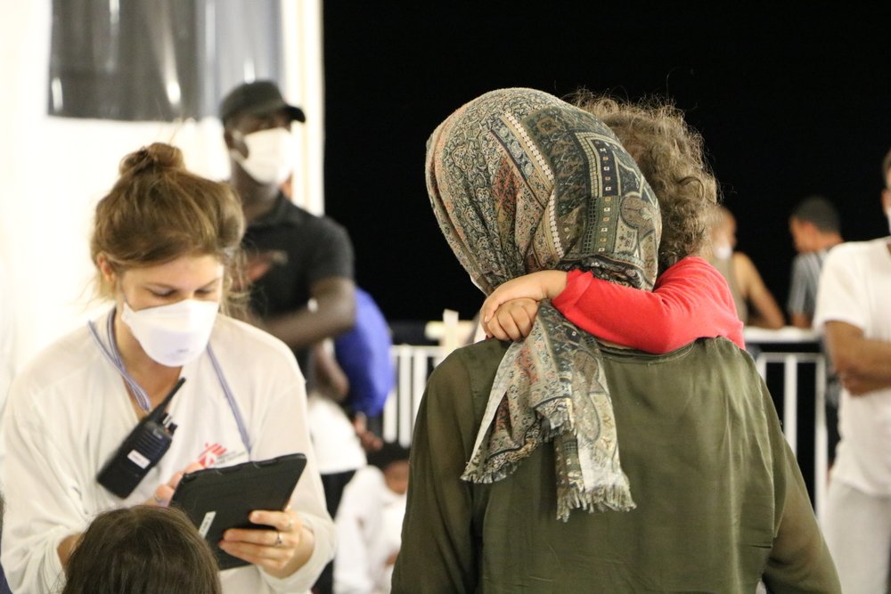 MSF Teams registering rescued people. Geo Barents, 16.08.2021.