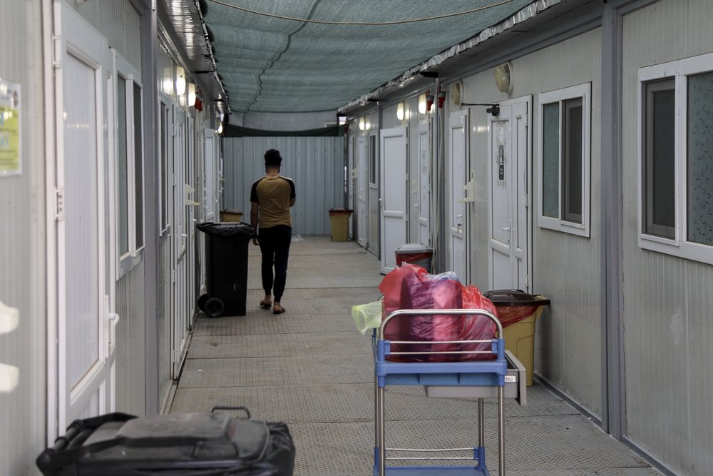 Outdoor hallway of COVID-19 male inpatient ward in MSF COVID-19 facility. (July, 2020).