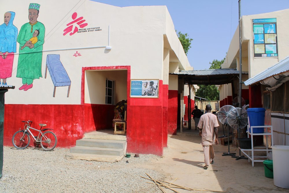 Front of Anka General Hospital, run by MSF. On the left, the entry to the first phase of the Inpatient Therapeutic Feeding Centre (ITFC).