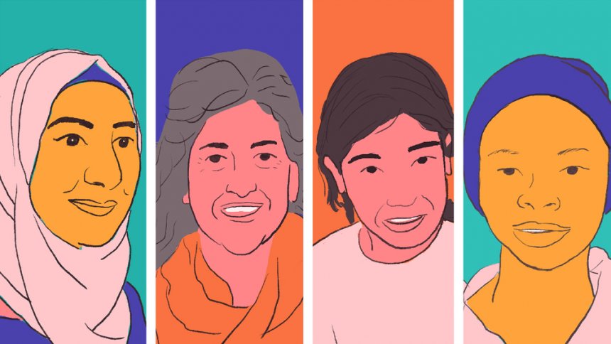 Illustration of women from various contexts and lived experiences, who all might seek self-care.