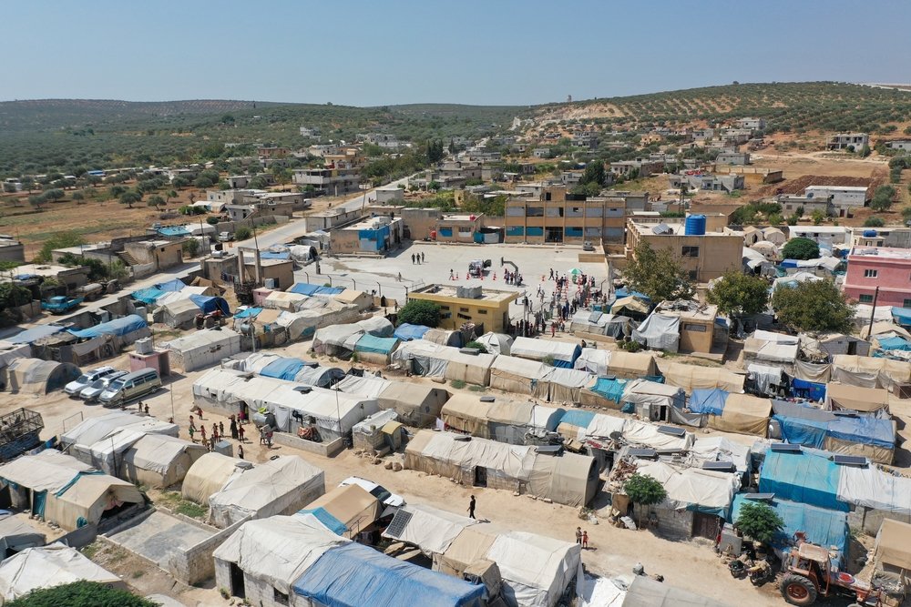 Aerial view of a camp in Idlib governorate, northwest Syria