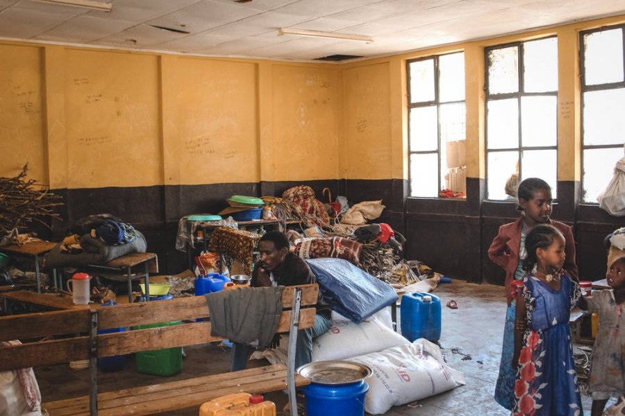 Several hundred IDPs live in Shire’s high school in former classrooms. 14th February 2021. 