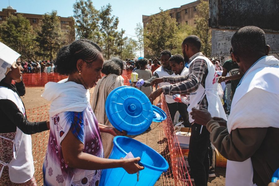 MSF has distributed jerry cans, buckets and hygiene products such as soap and sanitary pads to families living in three of Shire’s three IDP sites. 16th February 2021. 