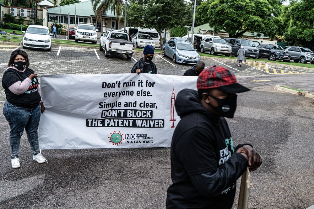 Members of various civil societies gathered outside the embassies of the United States, United Kingdom, Australia, Canada, Brazil, and other countries which opposed a temporary patent waiver on COVID-19 vaccines. 