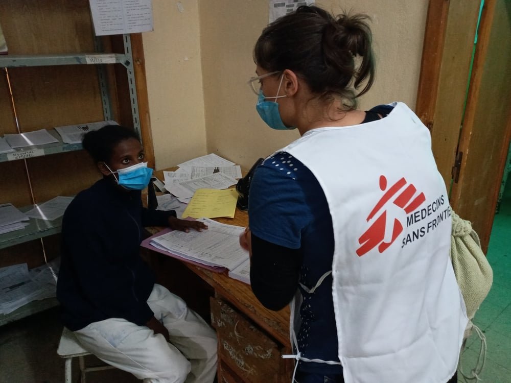 Two MSF medical staff talk in a room of Adigrat hospital, in Tigray, northern Ethiopia.