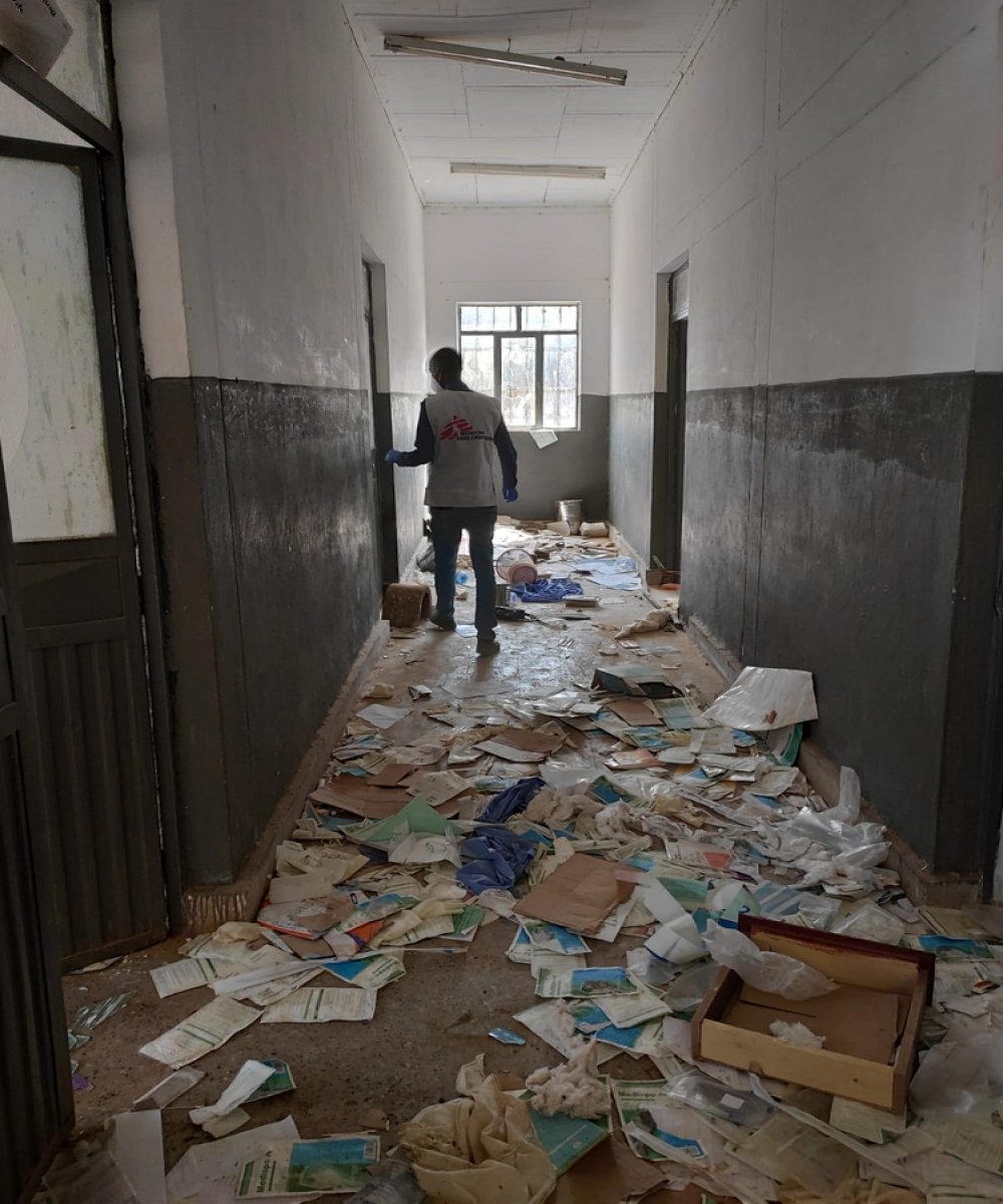 Vandalised health center in May Kuhl, Ethiopia.