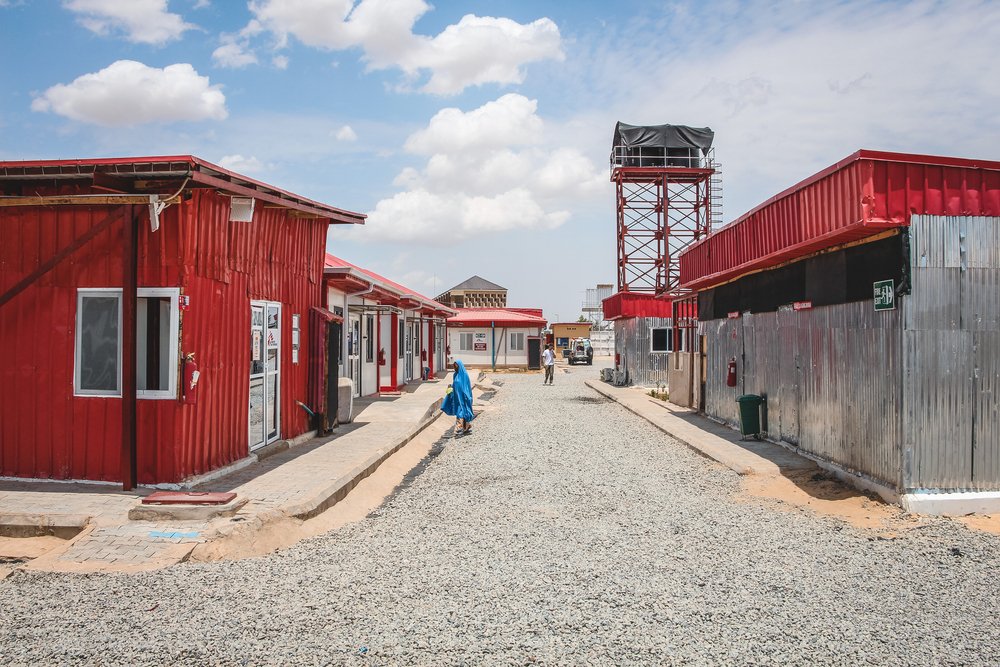 A view of the Nilefa Kiji nutrition hospital run by MSF in Maiduguri, Borno State in Nigeria. The hospital is set up in containers and tents to treat children suffering from malnutrition. (June, 2022).