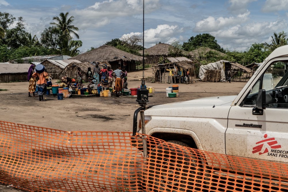An MSF car is seen at the Nangua camp for internally displaced people in Metuge where MSF is providing medical and water, sanitation and hygiene support for the displaced communities living in the camp.
