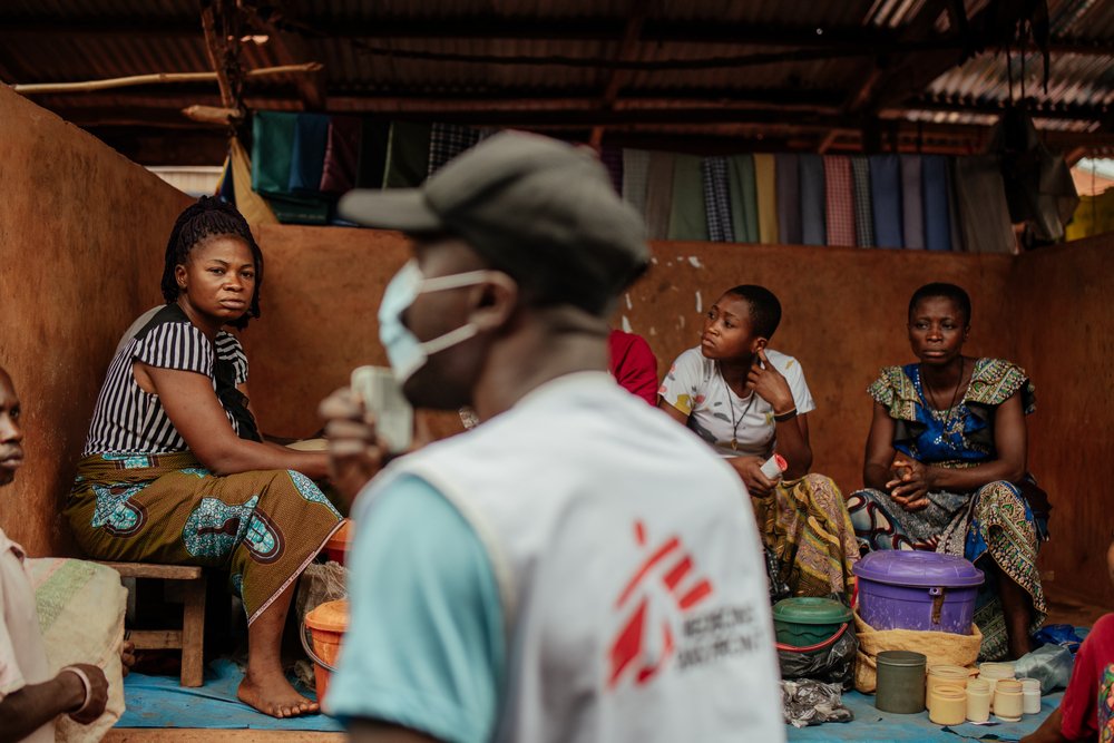 MSF health promoters, Joseph Ibeabuchi (male) and April Ozibo Chinezon (female) educating the public about lassa fever in Abakaliki, Ebonyi State, Nigeria. (October, 2021).