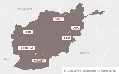 Map with all MSF projects in Afghanistan in 2019.