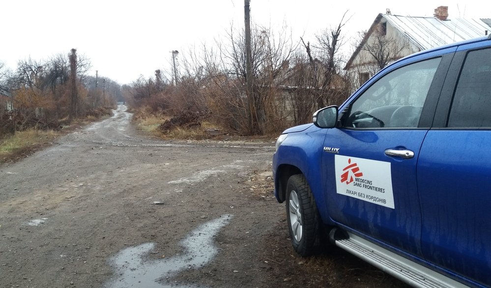 MSF car in the village of Opytne in east Ukraine during the last visit of mobile clinic there. (November, 2019).