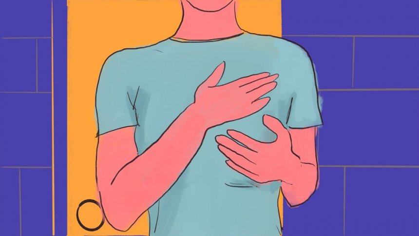 Illustration of a breast self-examination.