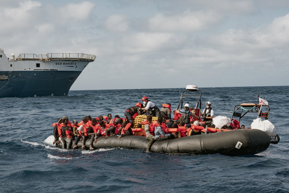 MSF teams transferring the 71 rescued people to the RHIBS, on the 24th of October.