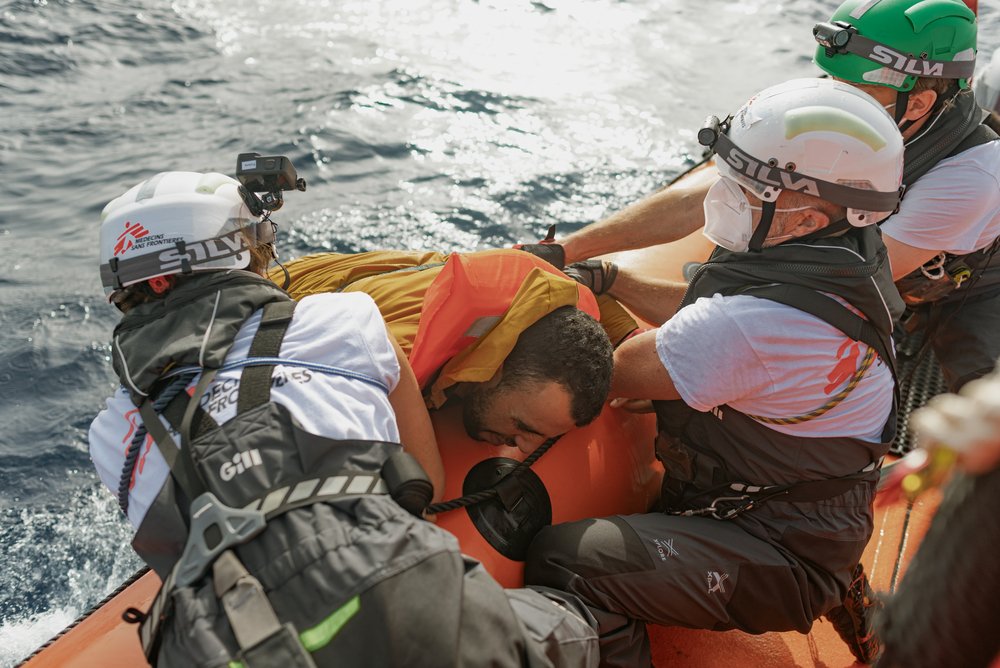 One of the survivors of a rescue carried out on the 23rd of October. A wooden boat in distress with 100 people on board.