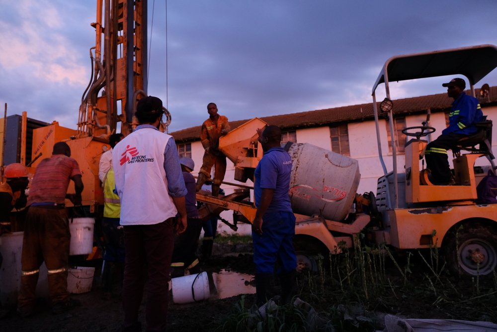 Cementation of the sanitary seal at the drill site in Mbare, Harare.