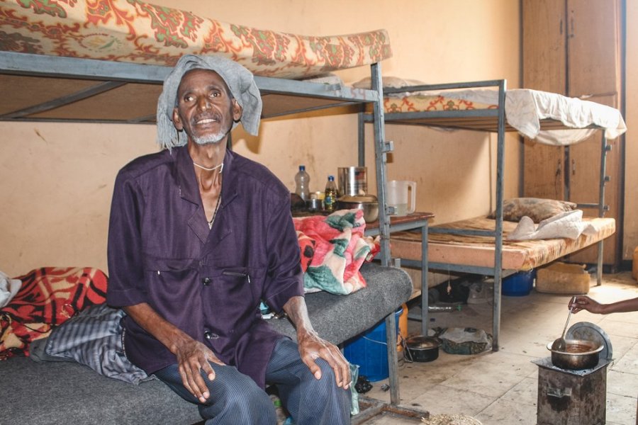60-year old Demsas*, displaced from Western Tigray, is living in Shire’s University IDP site with one of his eight children. Through MSF’s referral, he has been able to get medicine for his type 2 diabetes from Shire hospital.