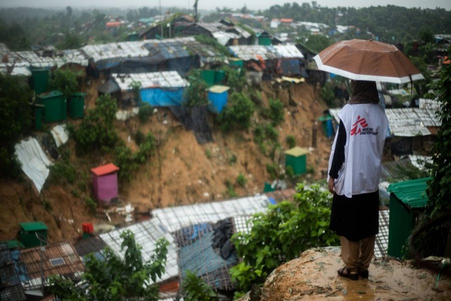 MSF staff Tanbin Muftah observes from a high point the Jamtoli refugee camp in Cox’s Bazar, south-east Bangladesh.