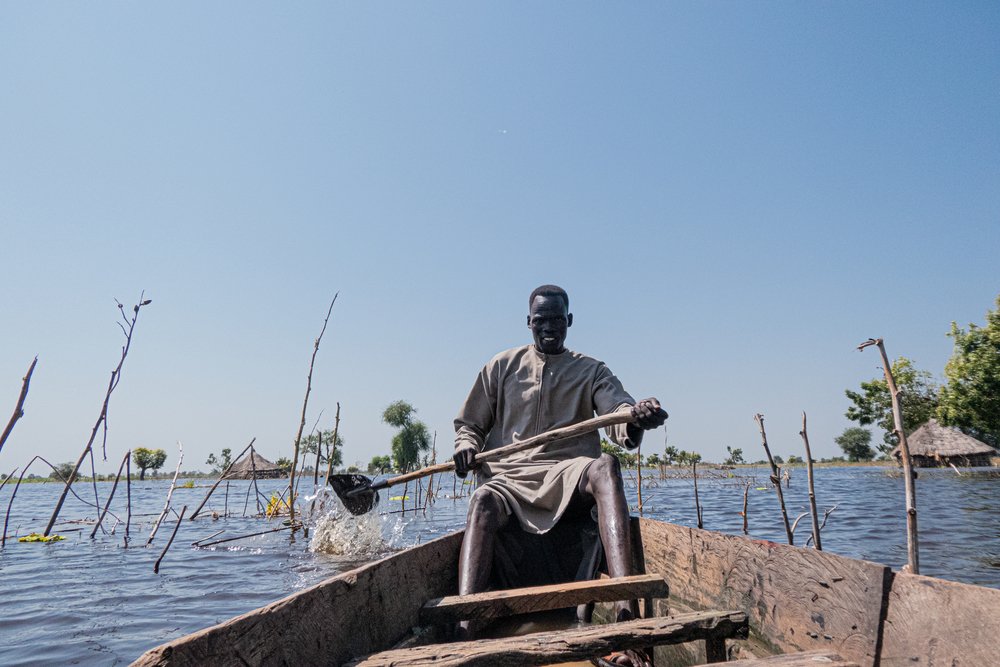 Johnson Gailuak, 28-years-old, was displaced by the floods in Unity state. He now lives in Makuany in Rubkona, Unity state.
