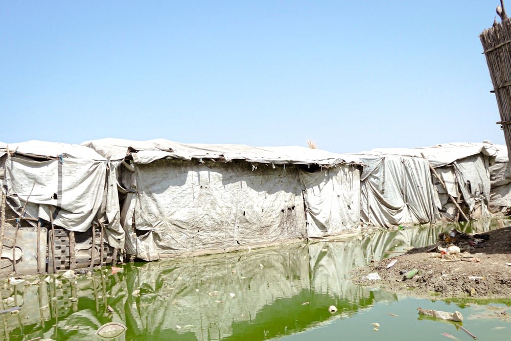 Stagnate floodwaters in Bentiu internally displaced persons camp.