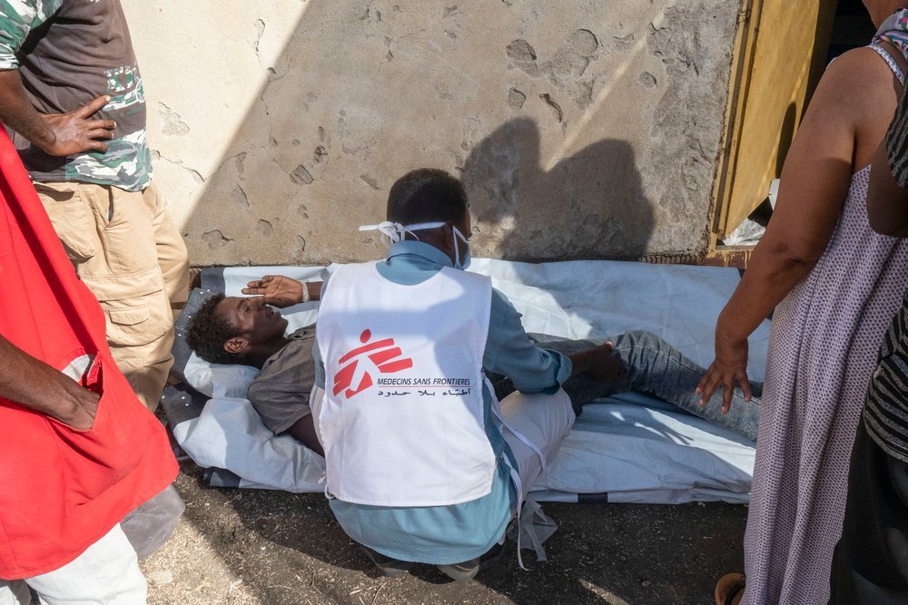 An Ethiopian refugee in a very poor state of health is taken care of at the clinic set up by MSF, which is the only medical facility of Al Hashaba transit camp. (December, 2020).