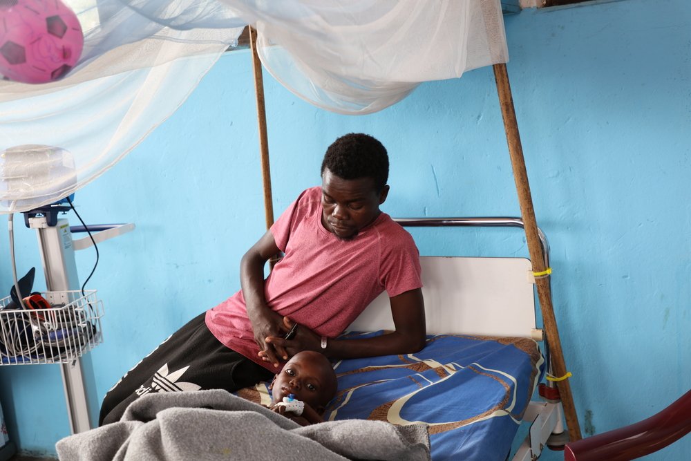 Mabweni, 3, is being hospitalized in the surgery ward at Popokabaka Hospital. The boy has undergone two surgeries following complications related to typhoid fever. 