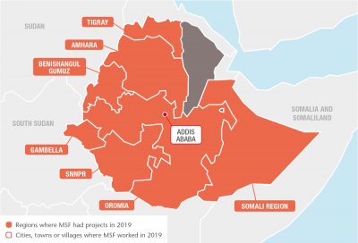 Map with all MSF projects in 2019