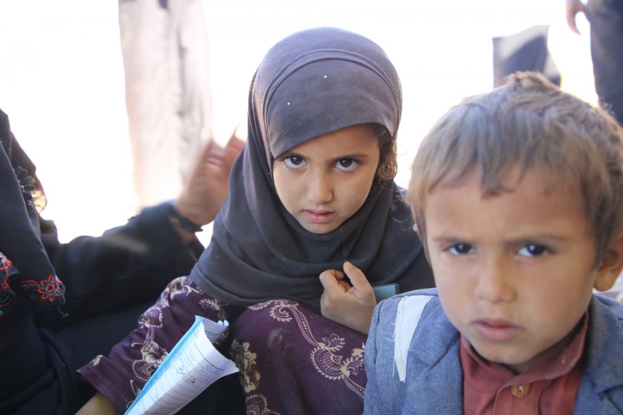 “We have been displaced five times because of fighting and attacks in our area, Nehim in Sana’a, and the last time we were displaced to Al Sweida Camp”, says Um Marzouk. Jadel, three years old, is one of Um Marzouk&#039;s children who was born in the camp.