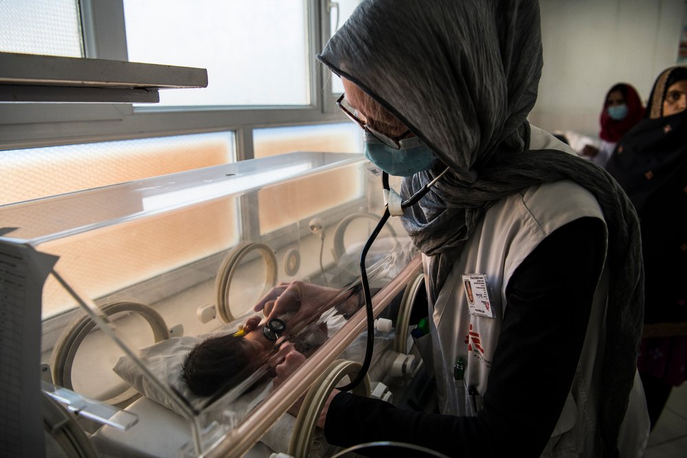 Dr Lia, a paediatrician, examines a baby in the neonatal intensive care unit (NICU) at Boost hospital, Helmand&#039;s primary provincial hospital in the capital Lashkar Gah.