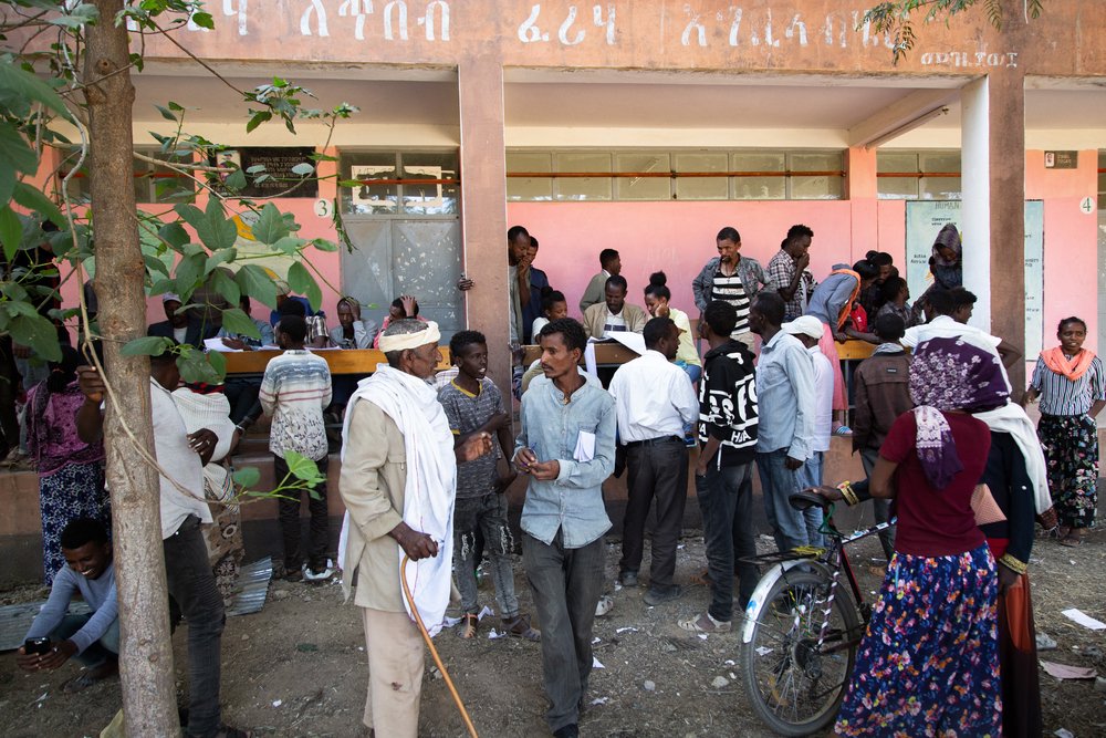 Newly arrived displaced people are registered at Tsegay Berhe school, in the city of Adwa in central Tigray, northern Ethiopia.