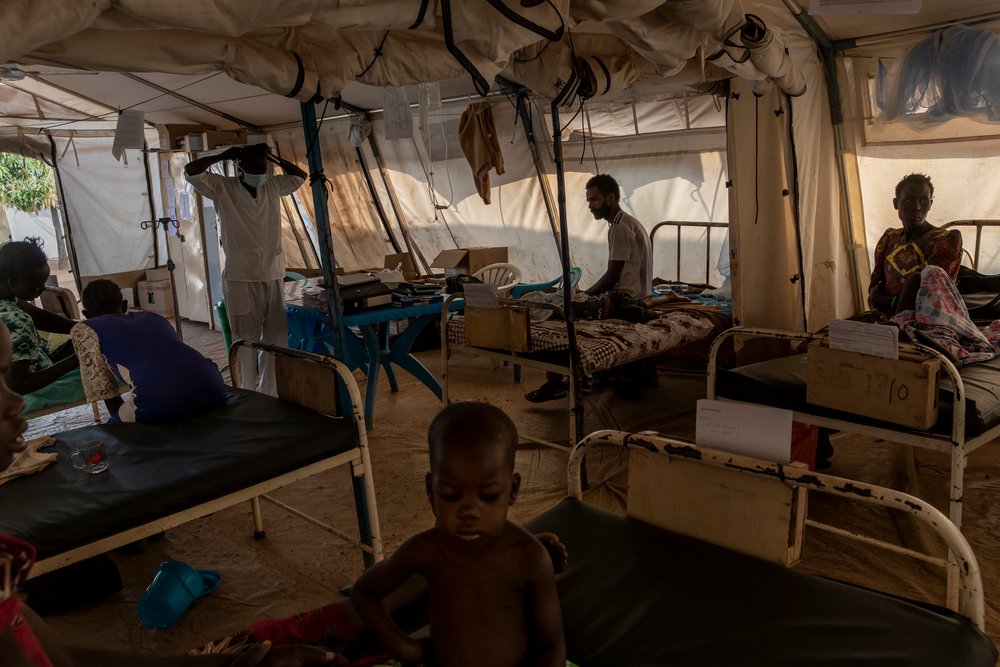 Patients are received in a malaria tent setup by MSF in MSF supported Aweil State Hospital, South Sudan. October 27th, 2021.