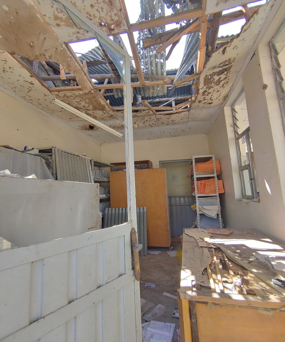 Image of an administrative room of the Sebeya health centre, in east Tigray, hit by a rocket.