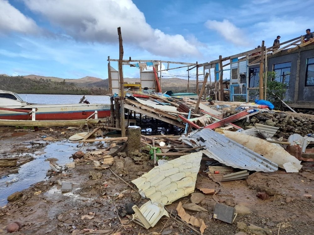 Many villages along the coastal areas were hit by the typhoon, leaving damaged building and boats, and many without roofs over their heads. (January, 2022).