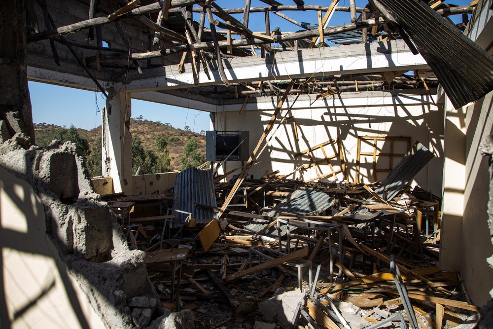 A destroyed classroom at Tsegay Berhe school in Adwa, central Tigray. The school was hit by rockets at the start of the conflict in this northern Ethiopian region.