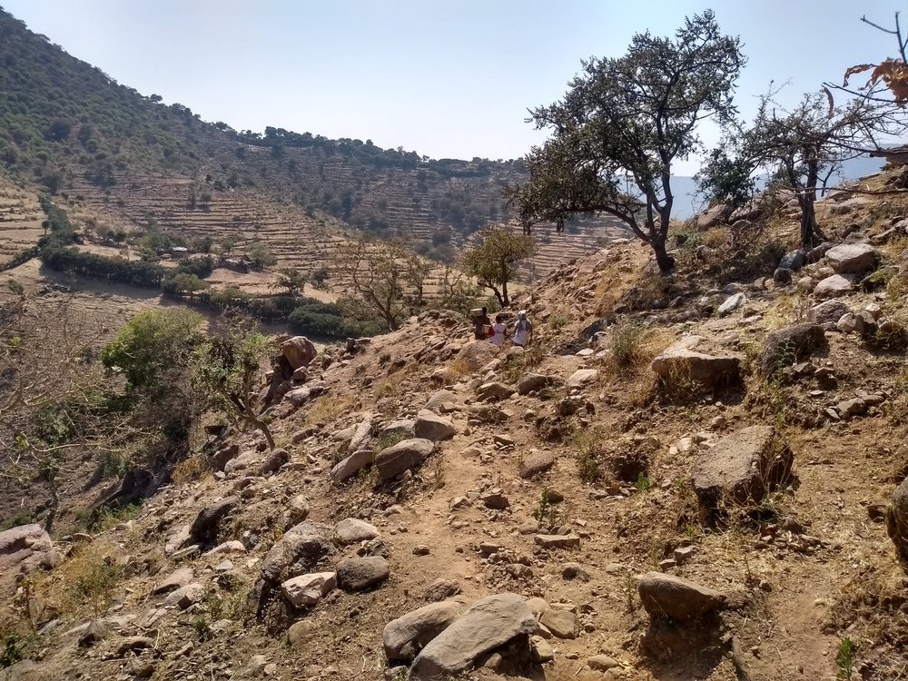 From Kalakil on the way to Tseda Emba. When it is impossible to reach certain locations with a car, the MSF teams carry medicines on their backs to ensure basic healthcare services for displaced people in remote locations in Tigray.