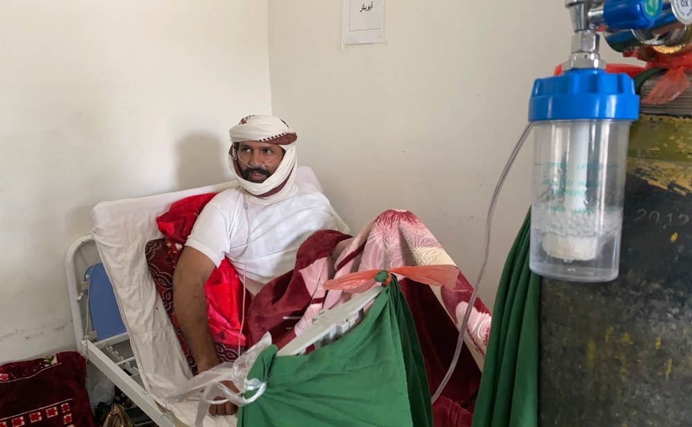 Mohammed al-Jawfi, 40 from al Bayda. &quot;We really thank them for all the work they do for us. We are receiving medical care 24/7 with all medications provided and oxygen. I have been in al-Kuwait for around 18 days now and thanks to God I am feeling better&quot;