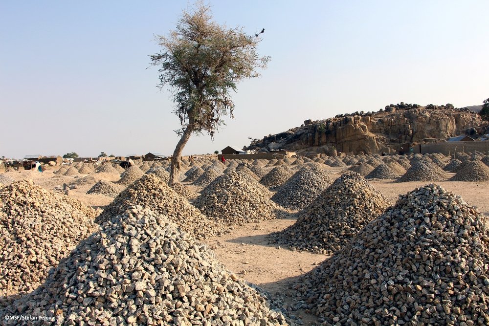 Stones for sale in Pulka. Hand-crushing stones is the only source of income for numerous families there.